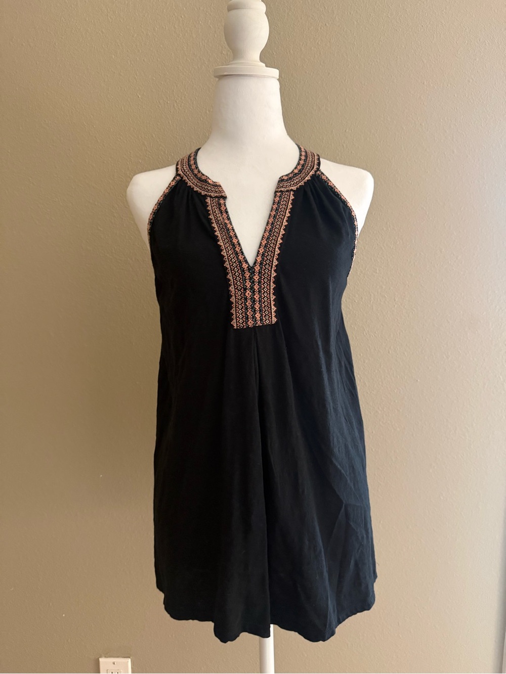 Soft Joie Black Tank with Peach Embroidered Trim